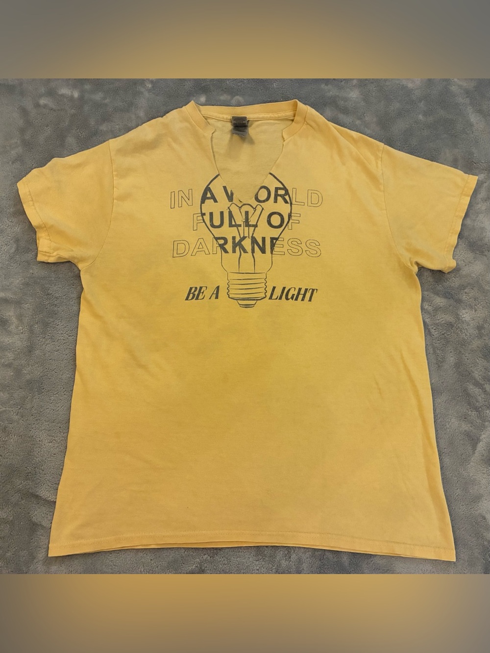 Women’s Gildan Size Medium Yellow Graphic Tee - Be A Light Inspirational Shirt